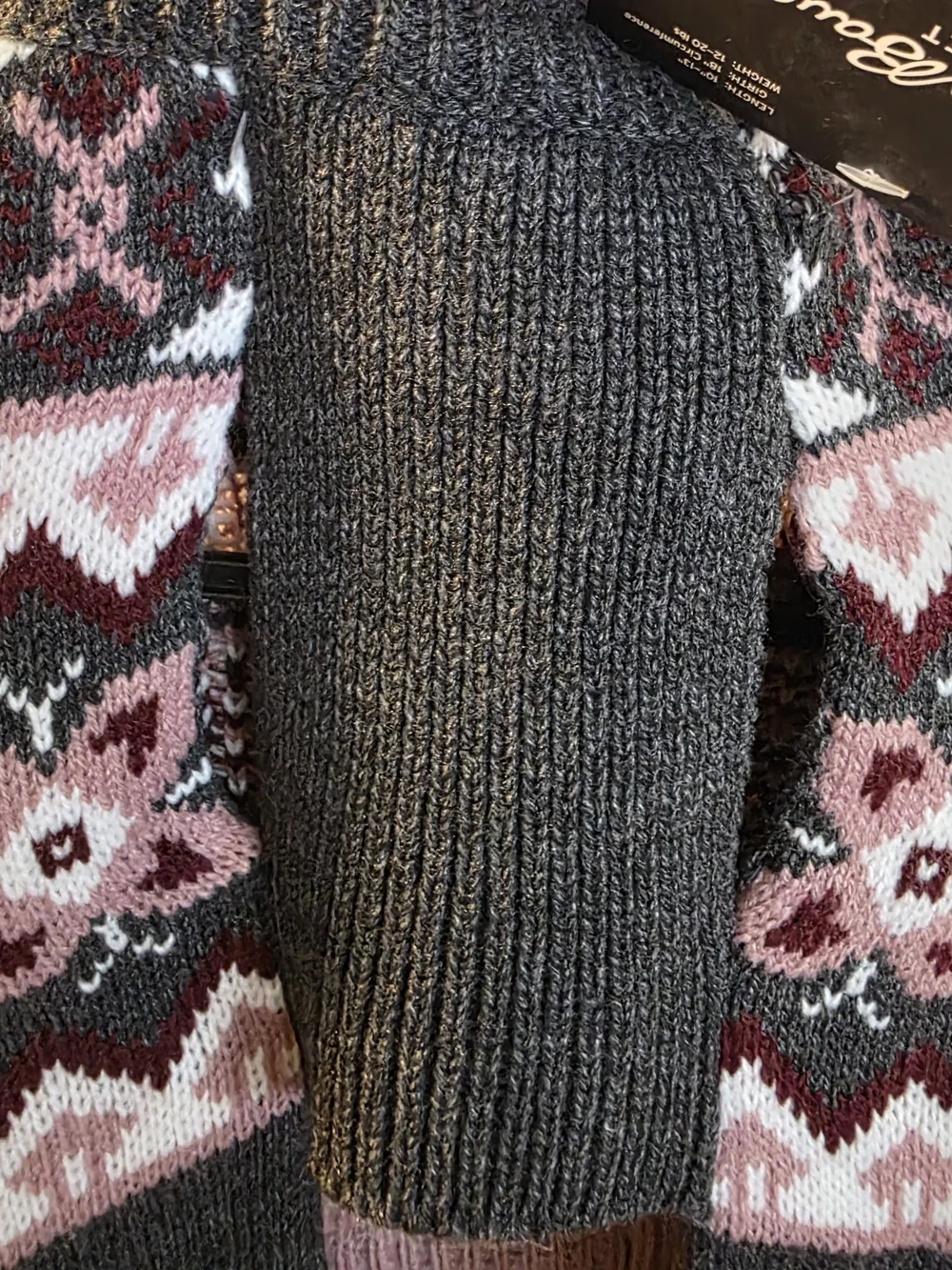Eddie Bauer Fair Isle Dog Sweater - Charcoal & Mauve